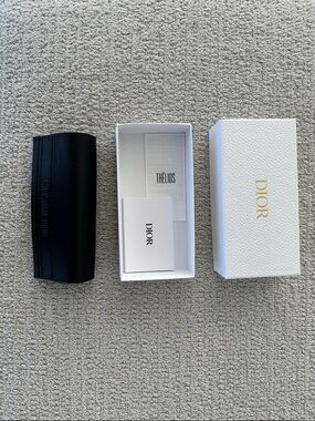 Dior Gold-Logo Textured White Box + Dior black leather case for sunglasses